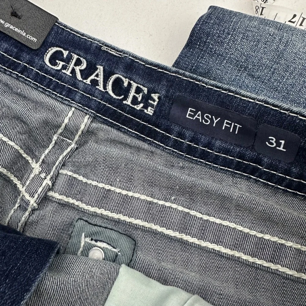 Grace in LA Women's Bootcut Jeans 31 NWT Cow Skull Embellished Easy Fit‎ Y2K
